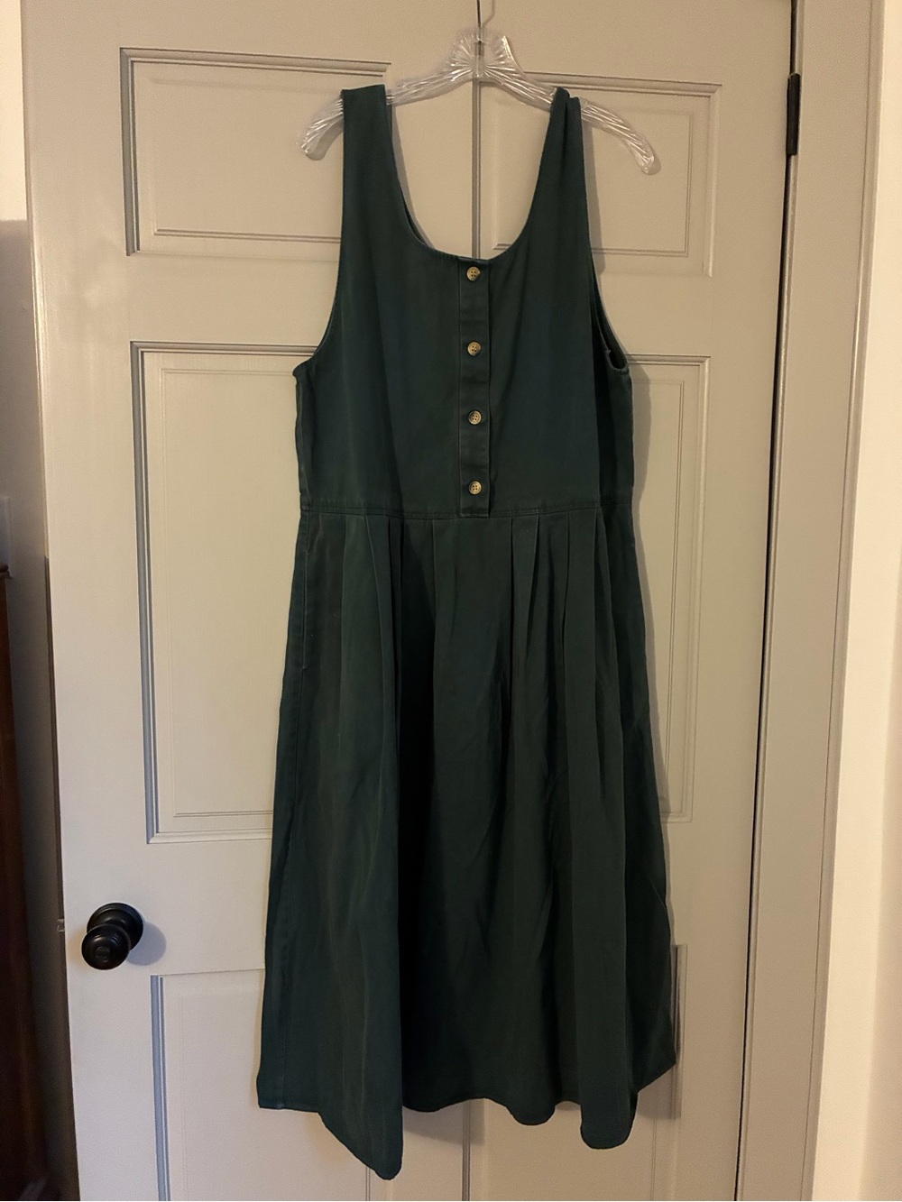 Charter Club Dark Forest Green Button Front Sleeveless Pinafore Jumper Dress L